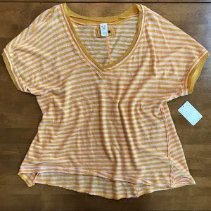 Free People Yellow Striped Oversized Tee. Size L